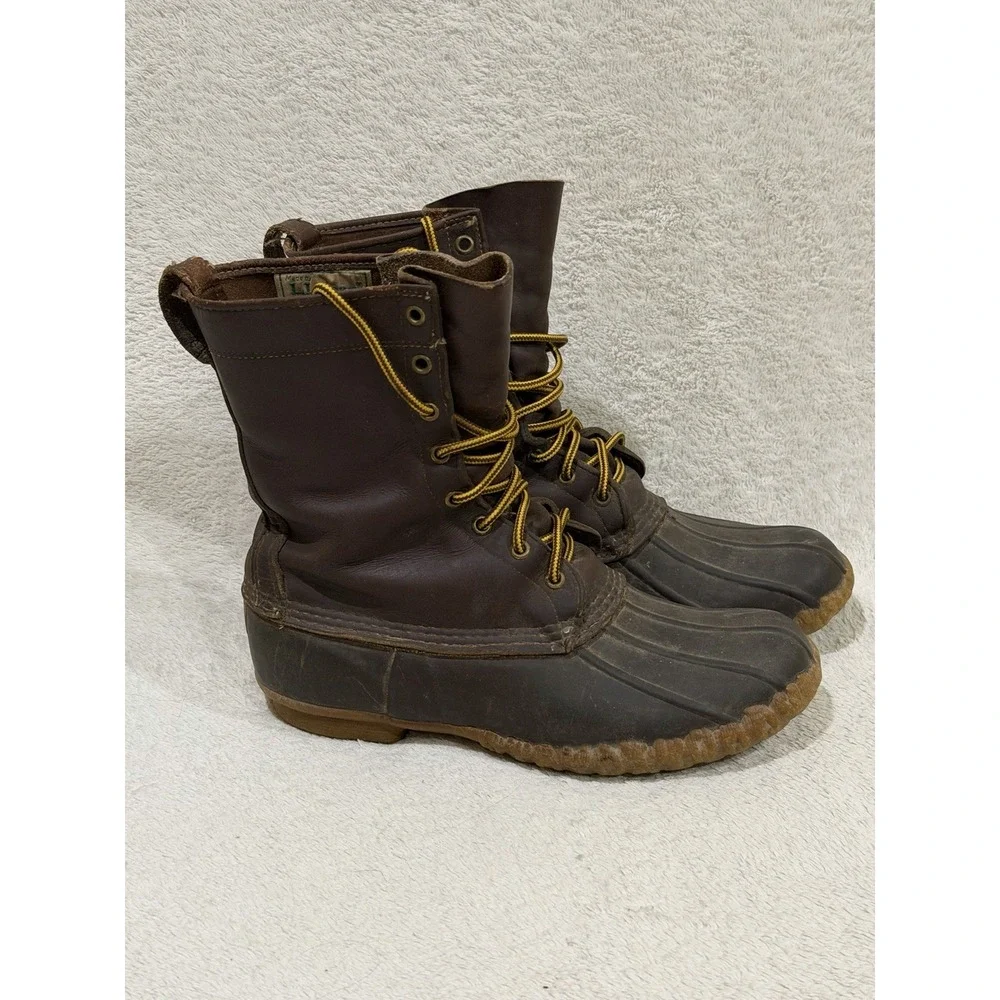 LL Bean Maine Hunting Shoe VTG Duck Boots Mens 9 M Brown Leather Rubber USA